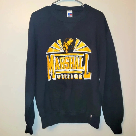 Vintage Russell Athletic MARSHALL VIKINGS Men's Lg Crewneck Sweater made in USA - Picture 1 of 6